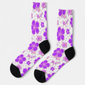 Chaussette Simple Impression Florale Aquarelle Violet et Rose (Gauche)
