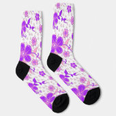 Chaussette Simple Impression Florale Aquarelle Violet et Rose (Droite)