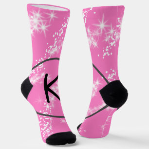 Chaussette simple minimal blanc monogramme paillettes rose hy