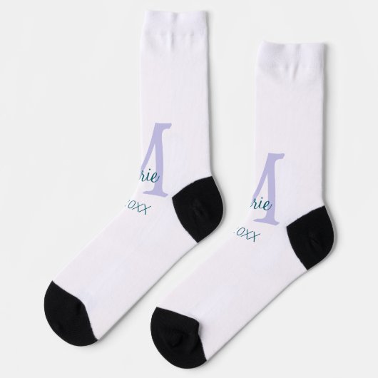 Chaussette simple minimum ajouter nom monogramme violet vert  (Gauche)