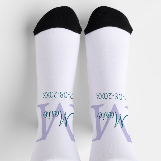 Chaussette simple minimum ajouter nom monogramme violet vert  (Haut)