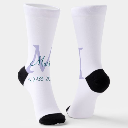 Chaussette simple minimum ajouter nom monogramme violet vert  (Angulaire)