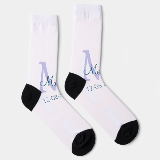 Chaussette simple minimum ajouter nom monogramme violet vert (Droite)