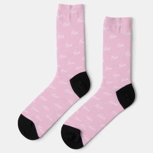 Chaussette Simple moderne Blush Pink Script Nom répétitif (Gauche)