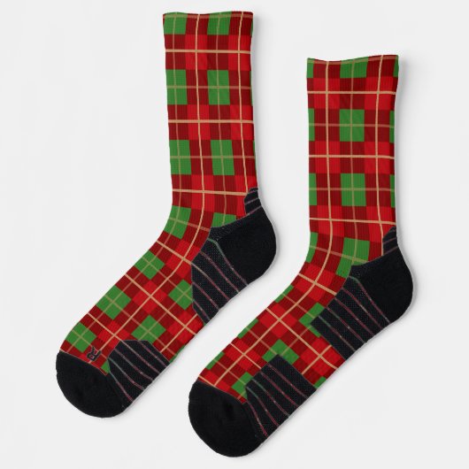 Chaussette Simple Noël Plat Rouge Et Vert À damiers (Gauche)