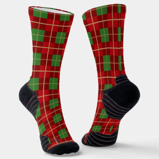 Chaussette Simple Noël Plat Rouge Et Vert À damiers (Angulaire)