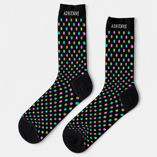 Chaussette Simple Polka Dots Pattern Personalized Black (Gauche)