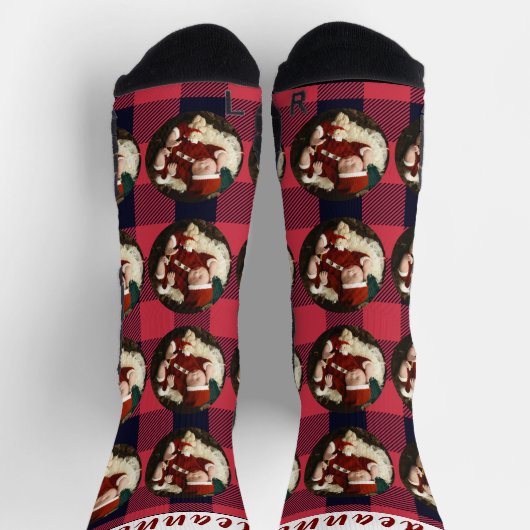 Chaussette Simple Rouge Plaid Funky Christmas Family Photo (Haut)