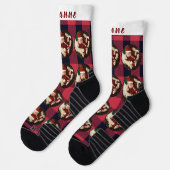 Chaussette Simple Rouge Plaid Funky Christmas Family Photo (Gauche)