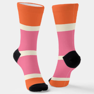 Chaussette Simples rayures en rose, orange et crème