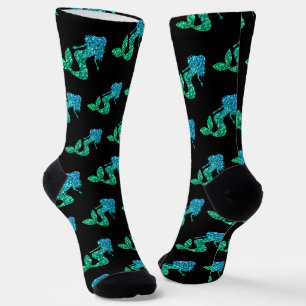 Chaussette Sirène bleu vert ombré motif Paillettes noir