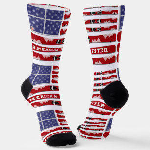 Chaussette Skis et flocons de neige Drapeau USA