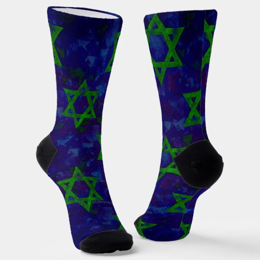 Chaussette SlipperyJoe's Hanukkah rangées vertes Étoiles de D (Angulaire)