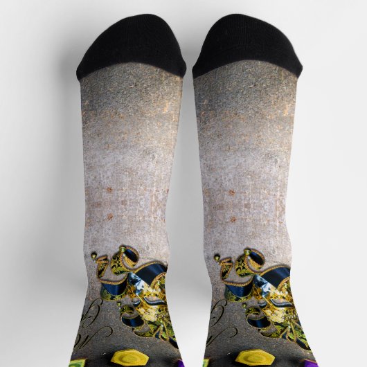 Chaussette SlipperyJoe's Mardi Gras Masque violet or vert bl (Haut)