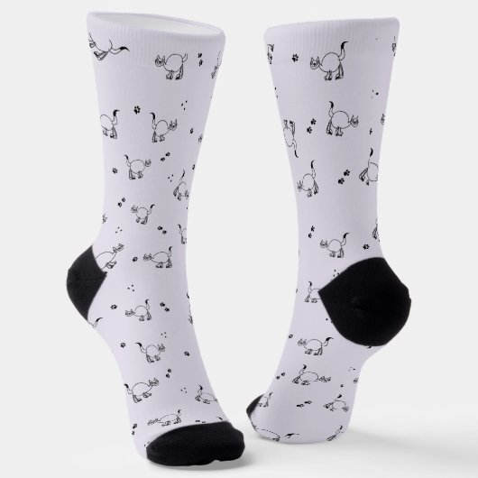 Chaussette Smoky Lavender Cat Line Art Pattern Socks (Angulaire)