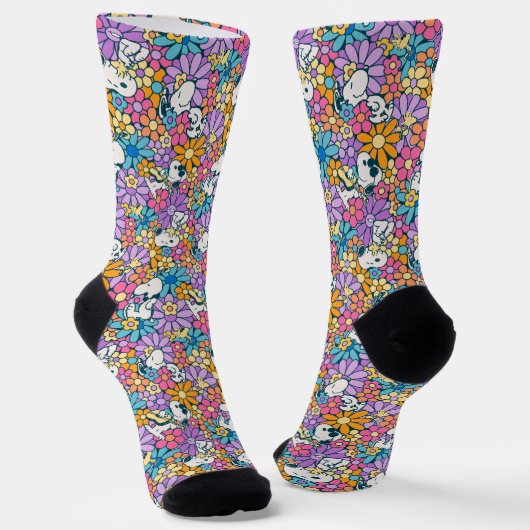 Chaussette Snoopy & Motif de fleurs de bois (Angulaire)