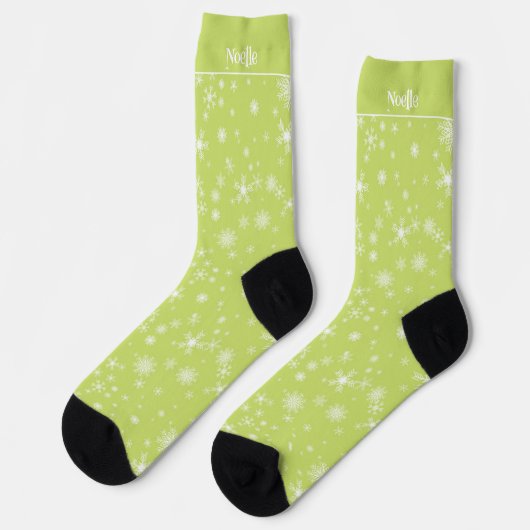 Chaussette Snowflake Green Retro Ajouter un nom Whimsical Chr (Gauche)