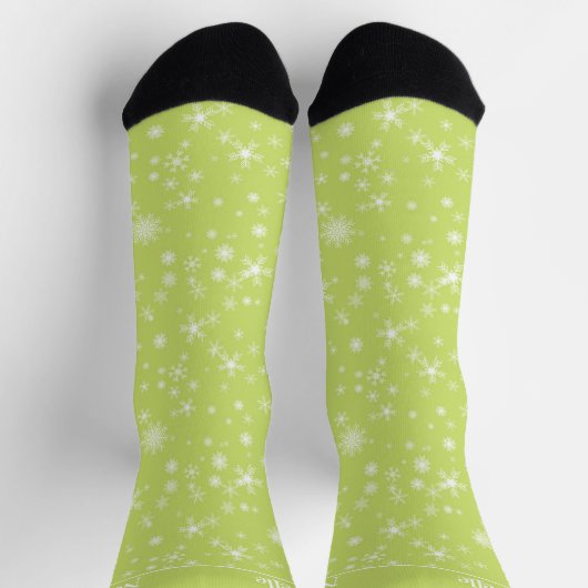 Chaussette Snowflake Green Retro Ajouter un nom Whimsical Chr (Haut)