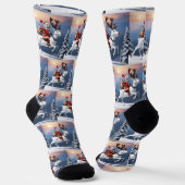 Chaussette Snowman chevauchant un renne Design de Noël mignon (Angulaire)