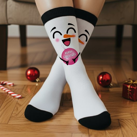 Chaussette Snowman Merry Christmas Cute Smiling Face Winter