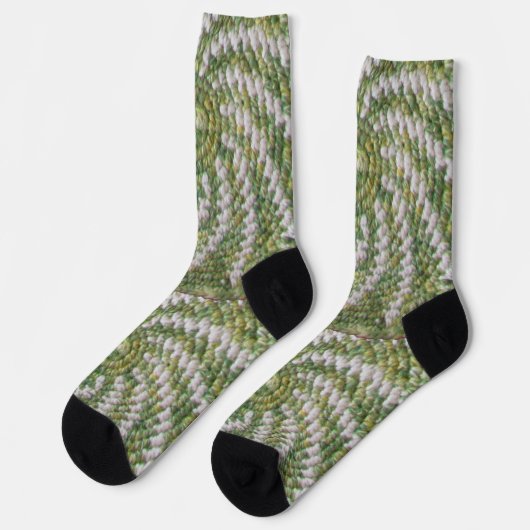 Chaussette Sock (ao) - Spirales Crochet en blanc et vert (Gauche)