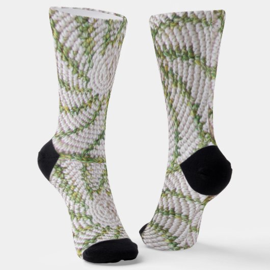 Chaussette Sock (ao) - Spirales Crochet en vert et blanc (Angulaire)