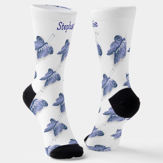 Chaussette Socks Blue Butterfly Design (Angulaire)