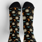 Chaussette Soleil- Lune- motifs de nuages- style Maya- noir (Haut)