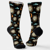 Chaussette Soleil- Lune- motifs de nuages- style Maya- noir (Angulaire)