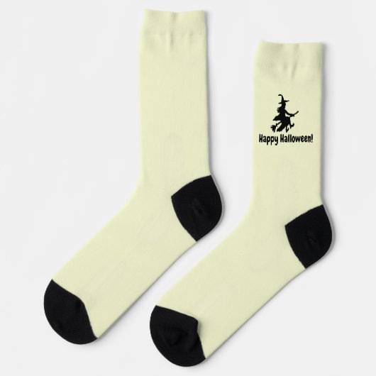 Chaussette Sorcière volant sur Jaune - Halloween joyeuse - Ch (Gauche)