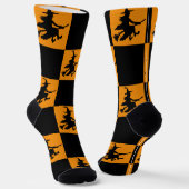 Chaussette Sorcières noires carreaux noirs et orange (Angulaire)