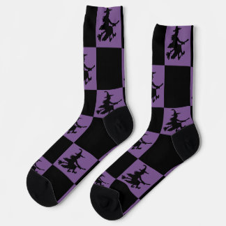 Chaussette Sorcières noires et violettes À damiers