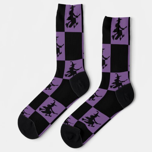 Chaussette Sorcières noires et violettes À damiers (Gauche)