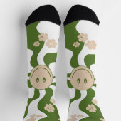 Chaussette Sourire en blanc, sable & palme vert (Haut)