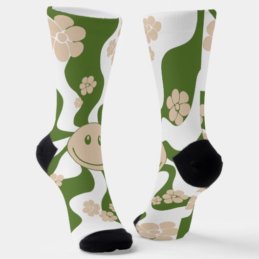 Chaussette Sourire en blanc, sable & palme vert (Angulaire)