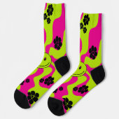 Chaussette Sourire en vert citron, rose chaud et noir (Gauche)