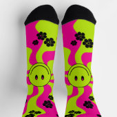 Chaussette Sourire en vert citron, rose chaud et noir (Haut)