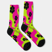 Chaussette Sourire en vert citron, rose chaud et noir (Droite)