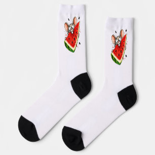Chaussette Souris joyeuse mange pastèque