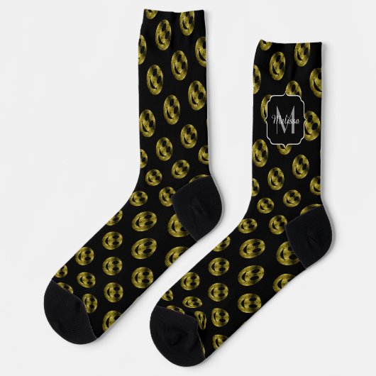 Chaussette Sparkly Smile face or noir motif Monogramme (Gauche)