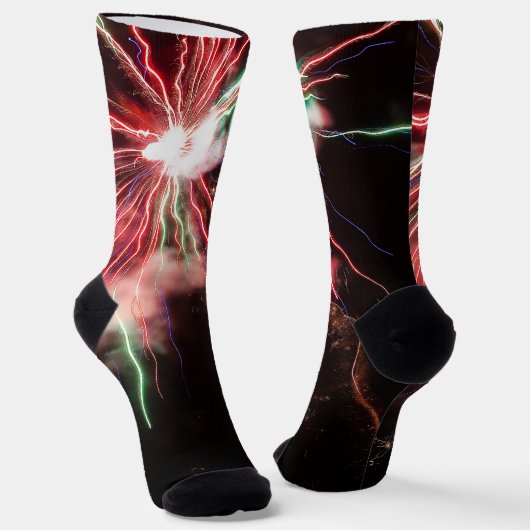 Chaussette Spectaculaire feu d'artifice rouge vert ciel noir  (Angulaire)