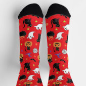 Chaussette Spooky Black Cat & Ghost Halloween Pattern Socks (Haut)