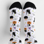Chaussette Spooky Black Cat & Ghost Halloween Pattern Socks (Haut)