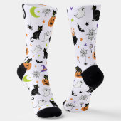 Chaussette Spooky Black Cat & Ghost Halloween Pattern Socks (Angulaire)
