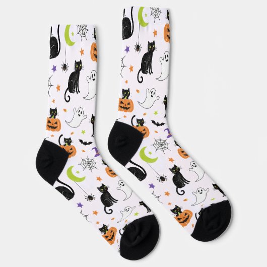 Chaussette Spooky Black Cat & Ghost Halloween Pattern Socks (Droite)
