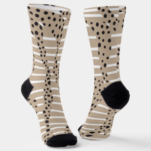 Chaussette Spots et bandes 2 - Taupe, Noir et Blanc