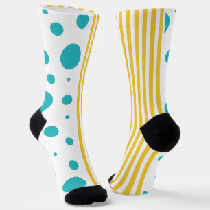 Chaussette Spots et rayures - Turquoise et Jaune