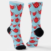 Chaussette Spotty Red Teapot et tasses Motif bleu (Angulaire)