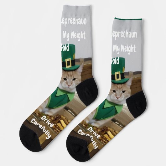 Chaussette St Patrick's Day Shamrock Cat Humor (Gauche)