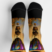 Chaussette Steampunk Mauve & Blue Hot Air Balloon Orange Sky (Haut)